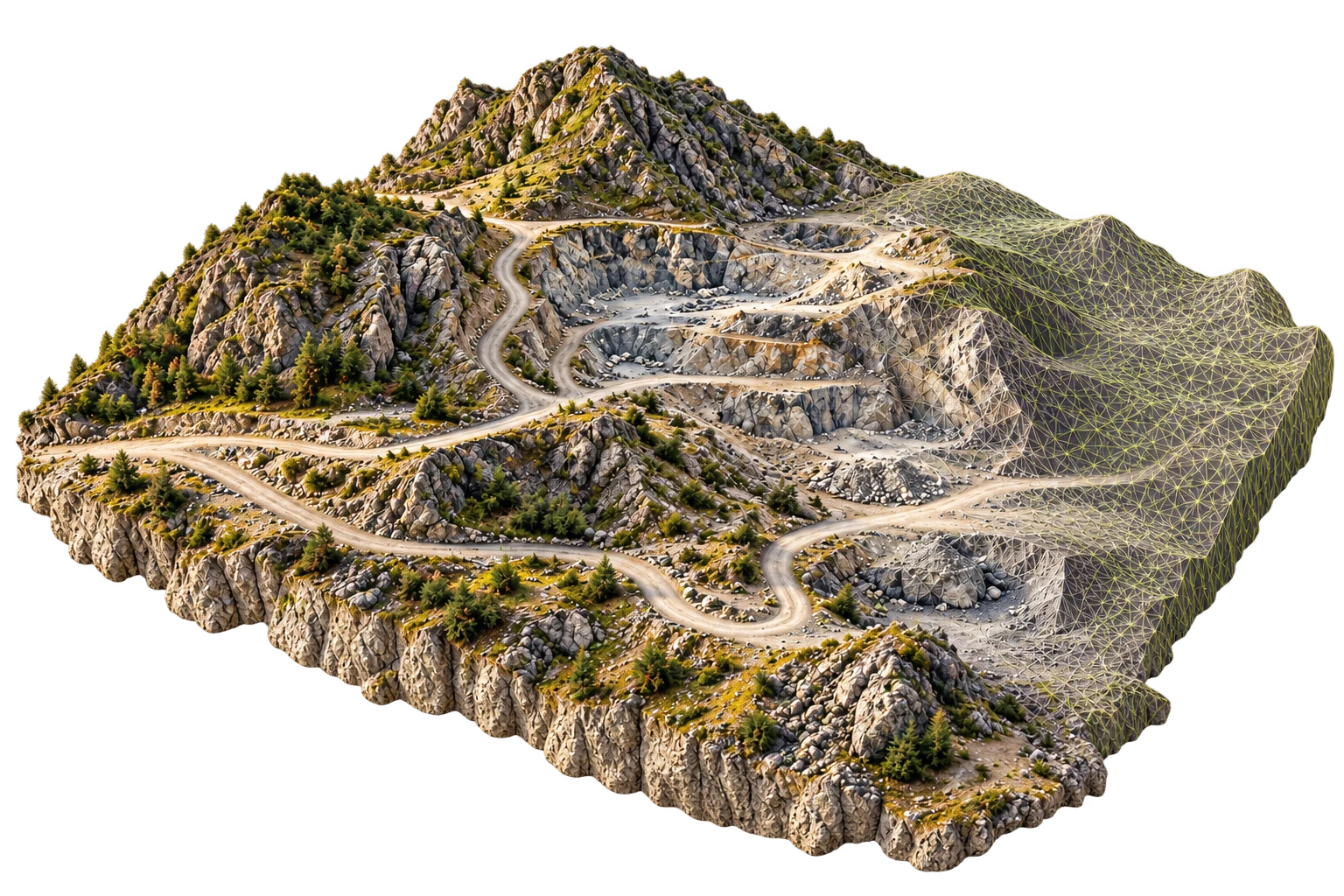 Photogrammetry terrain model with a textured surface and reconstruction mesh