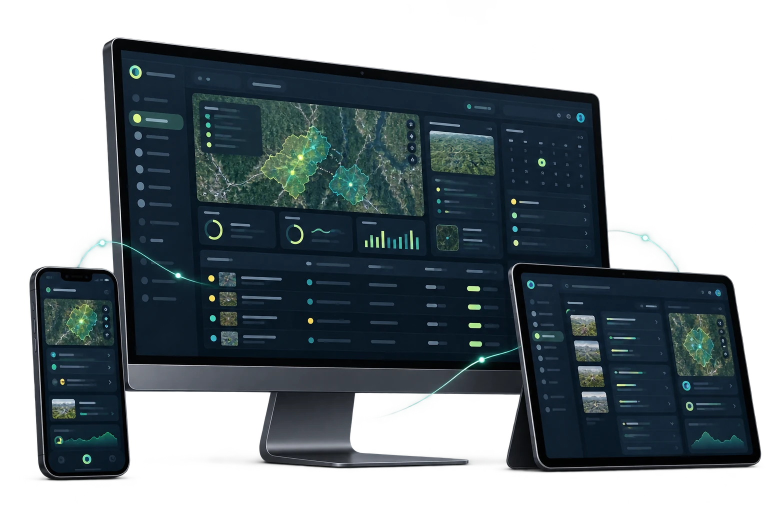 Connected operating workspace shown on desktop, tablet and phone