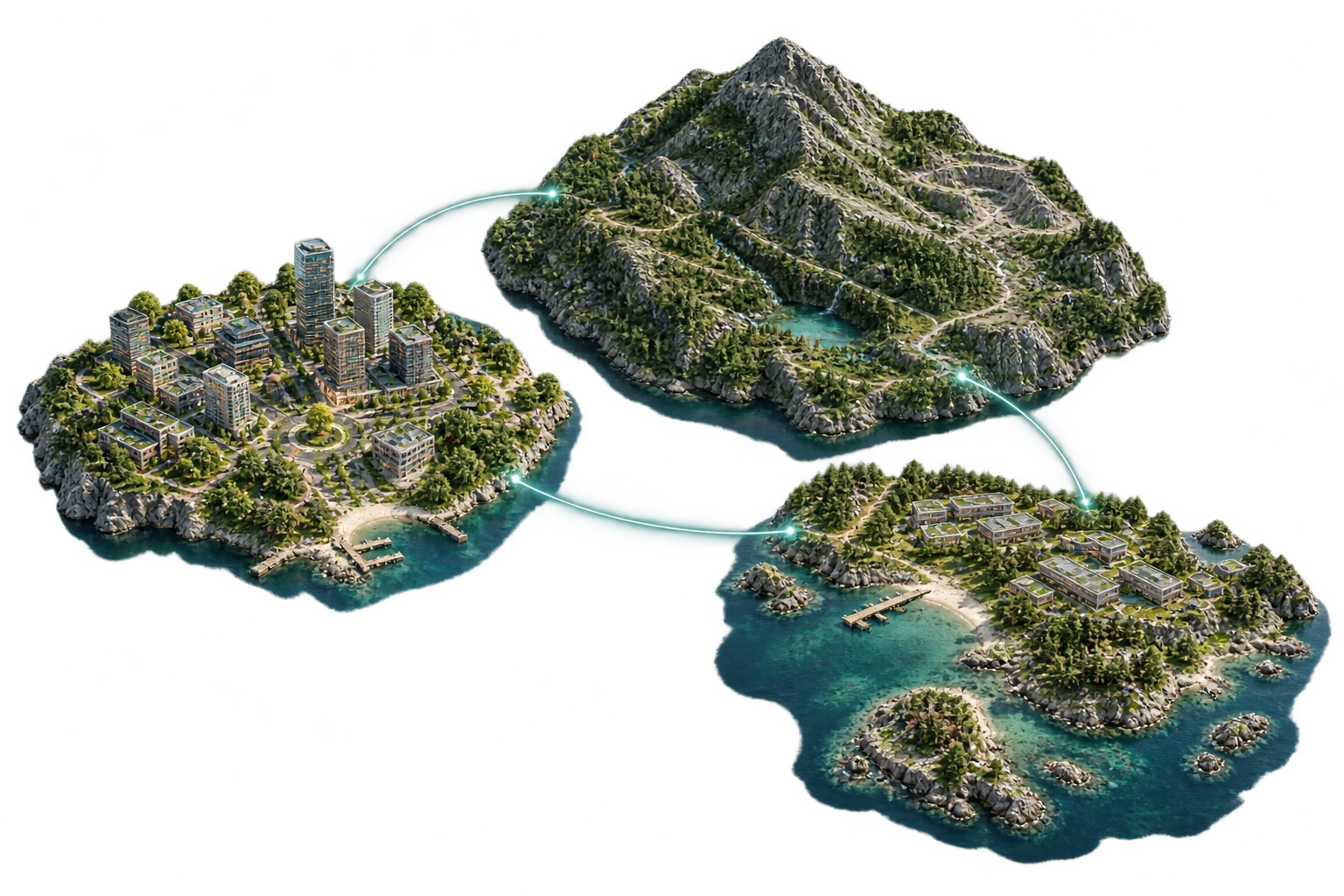 Connected city, terrain and coastal project models