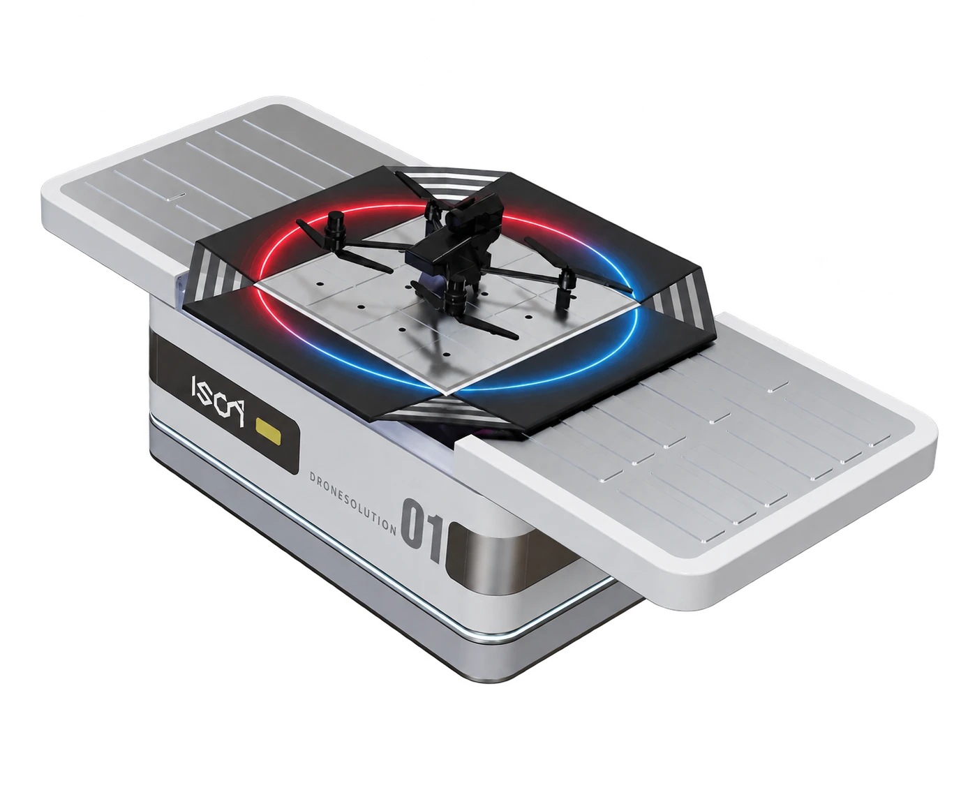 Drone Station open view, transparent presentation derived from the supplied render