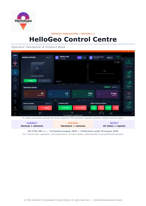 Cover of HelloGeo Control Centre operator handbook, edition 1.1
