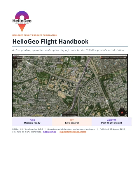 Cover of HelloGeo Flight professional handbook, edition 1.0