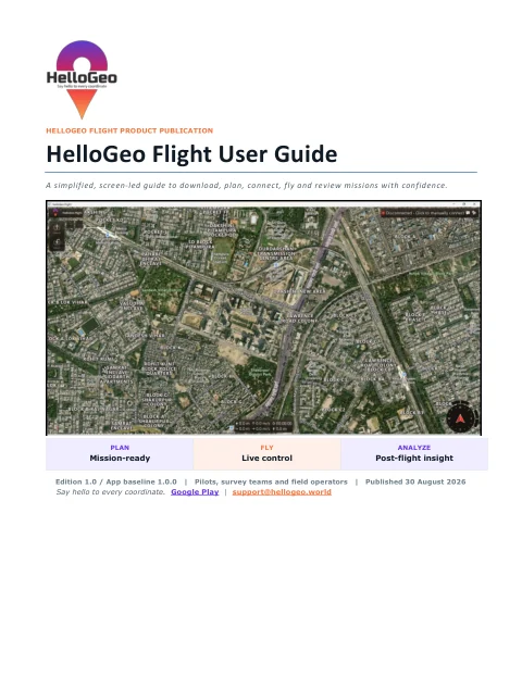 Cover of HelloGeo Flight field user guide, edition 1.0