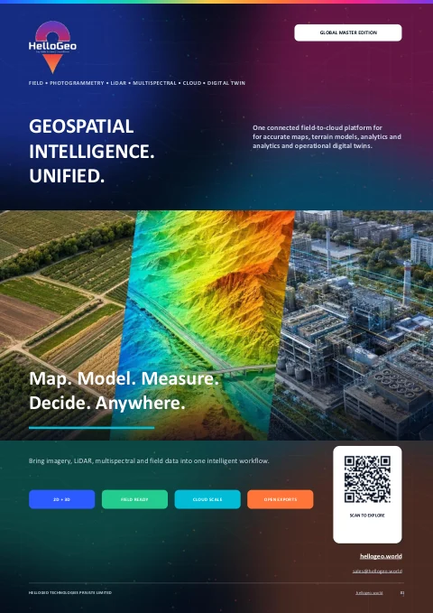 Cover of HelloGeo GIS World global brochure, edition 2026