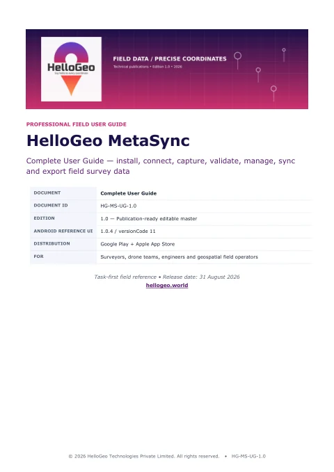 Cover of HelloGeo MetaSync complete user guide, edition 1.0