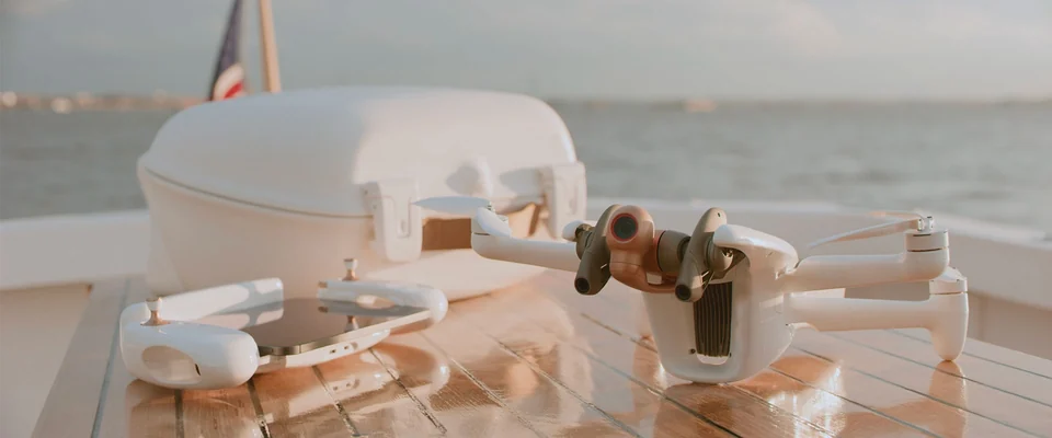 Parrot ANAFI Ai aircraft and controller on a boat